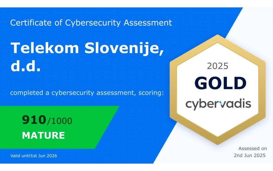 Telekom Slovenije potrdil visoko raven kibernetske odpornosti